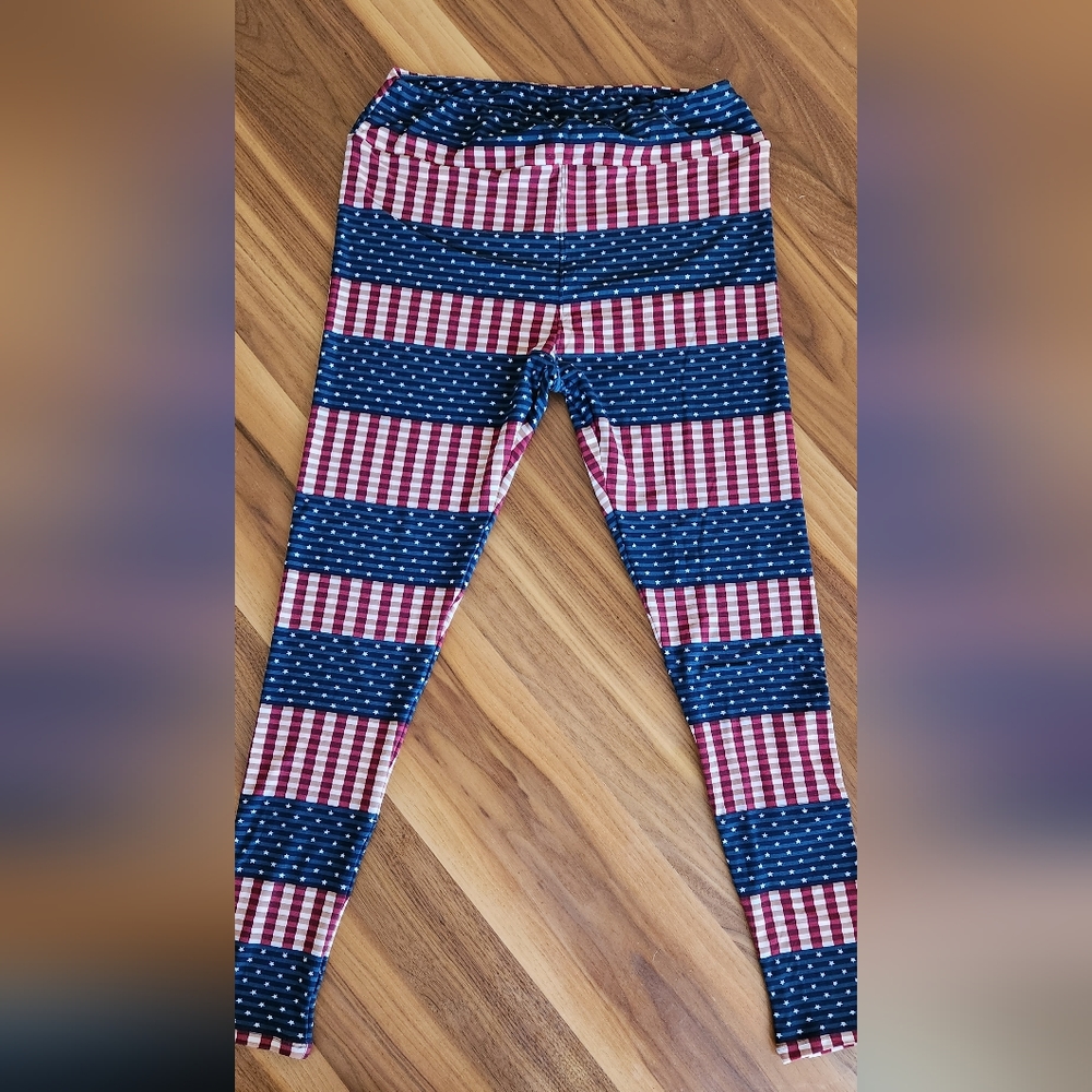 Lula Roe American Flag Womens Leggings, Size L, Good Condition